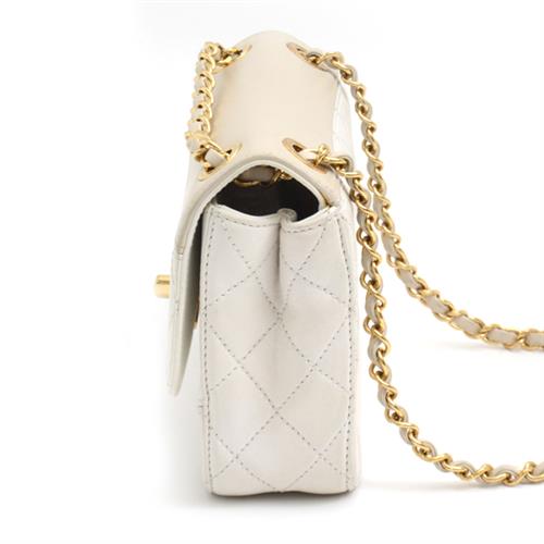 シャネル バッグ レディース マトラッセ ココマーク チェーン ショルダーバッグ ハンドバッグ 2WAY カーフレザー ホワイト×ベージュ CHANEL 中古