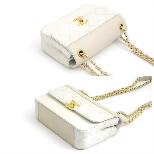 シャネル バッグ レディース マトラッセ ココマーク チェーン ショルダーバッグ ハンドバッグ 2WAY カーフレザー ホワイト×ベージュ CHANEL 中古