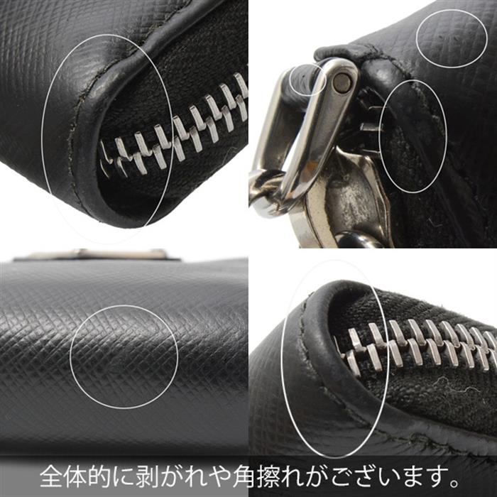 プラダ 財布 メンズ サフィアーノ トラベル キーリング コインケース レザー NERO ブラック PRADA 2NH001 中古