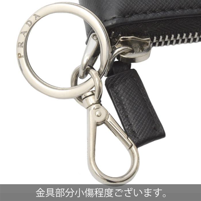 プラダ 財布 メンズ サフィアーノ トラベル キーリング コインケース レザー NERO ブラック PRADA 2NH001 中古