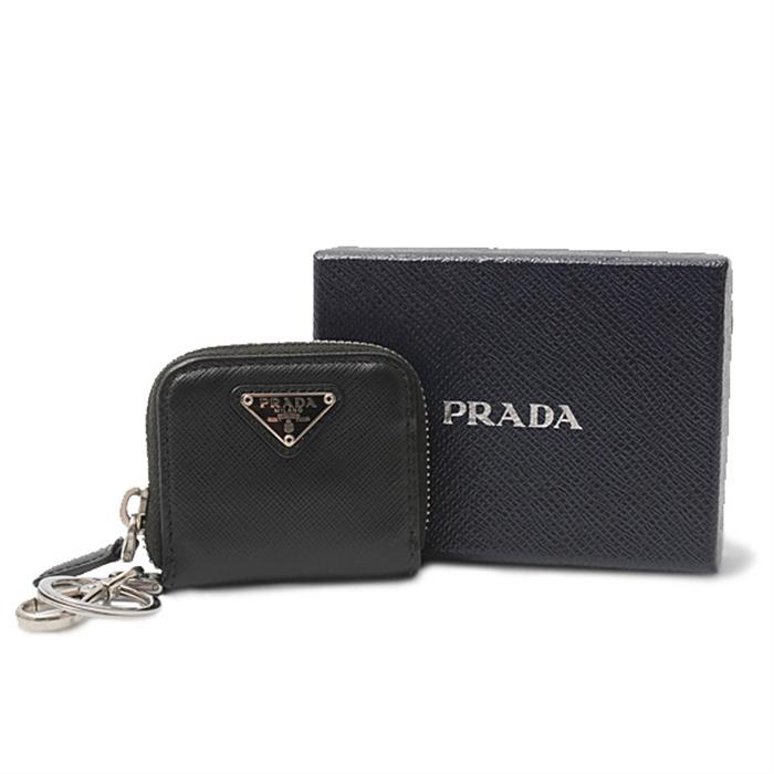 プラダ 財布 メンズ サフィアーノ トラベル キーリング コインケース レザー NERO ブラック PRADA 2NH001 中古