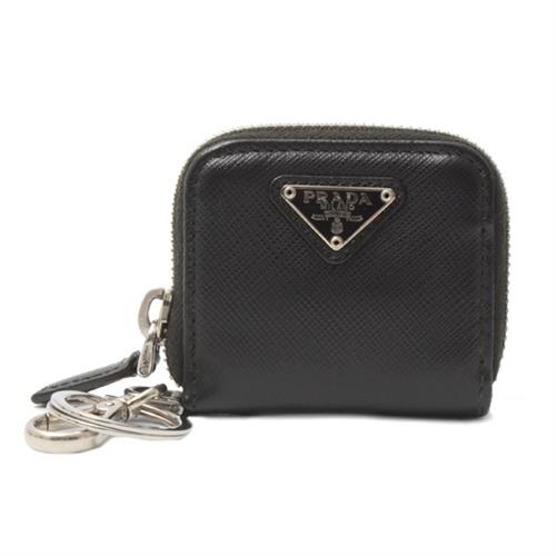 プラダ 財布 メンズ サフィアーノ トラベル キーリング コインケース レザー NERO ブラック PRADA 2NH001 中古