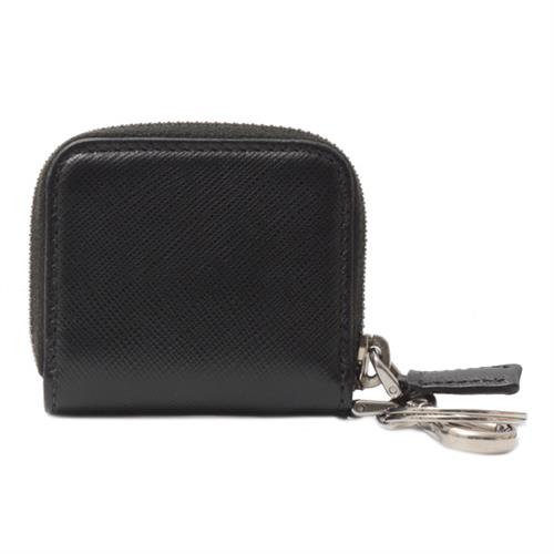 プラダ 財布 メンズ サフィアーノ トラベル キーリング コインケース レザー NERO ブラック PRADA 2NH001 中古