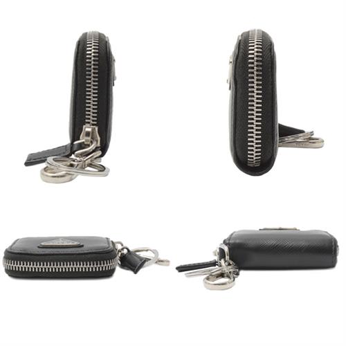 プラダ 財布 メンズ サフィアーノ トラベル キーリング コインケース レザー NERO ブラック PRADA 2NH001 中古