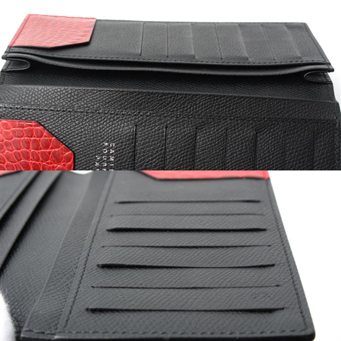 カミーユフォルネ 財布 メンズ ヴェルソ アリゲーター 二つ折り長財布 レザー ブラック CamilleFournet 中古