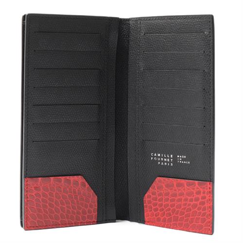 カミーユフォルネ 財布 メンズ ヴェルソ アリゲーター 二つ折り長財布 レザー ブラック CamilleFournet 中古