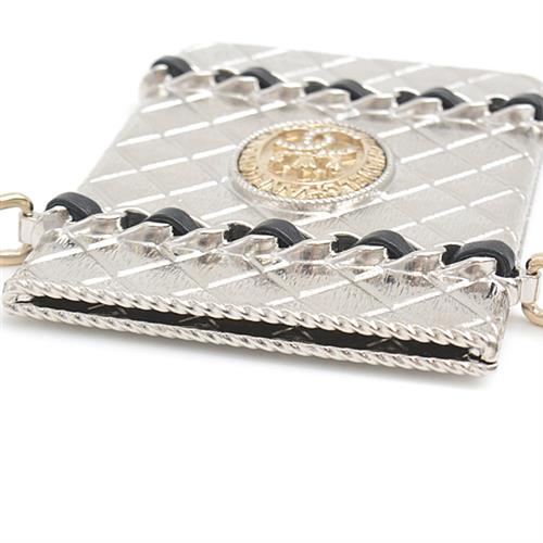 シャネル カードケース レディース マトラッセ チェーンネックレス カードホルダー パスケース シルバー メタル CHANEL AB6710 中古