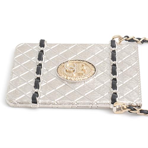 シャネル カードケース レディース マトラッセ チェーンネックレス カードホルダー パスケース シルバー メタル CHANEL AB6710 中古