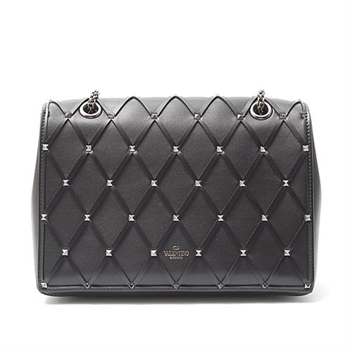 ヴァレンティノ バッグ レディース ロックスタッズ付きチェーンショルダーバッグ レザー ブラック VALENTINO 中古