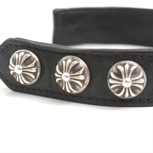 クロムハーツ ブレス メンズ 3BTN 2SNP クロスボール レザー ブレスレット レザー シルバー CHROME HEARTS SV925 中古