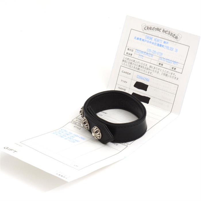 クロムハーツ ブレス メンズ 3BTN 2SNP クロスボール レザー ブレスレット レザー シルバー CHROME HEARTS SV925 中古