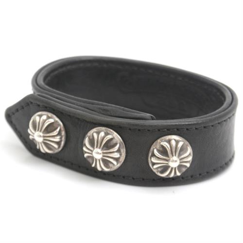 クロムハーツ ブレス メンズ 3BTN 2SNP クロスボール レザー ブレスレット レザー シルバー CHROME HEARTS SV925 中古