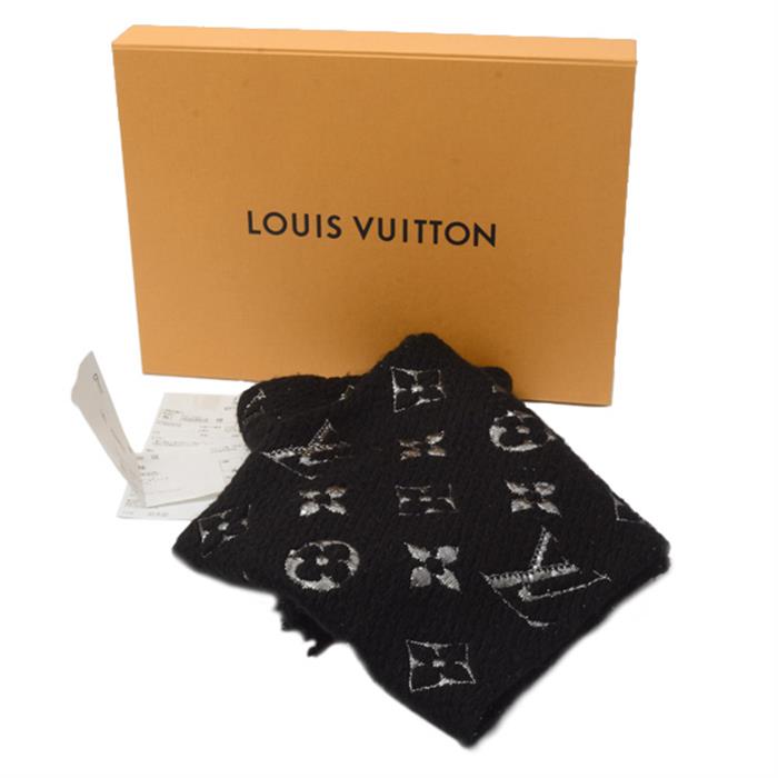 ルイヴィトン 服飾小物 レディース エシャルプロゴマニア マフラー ウール×シルク ブラック×シルバー Louis Vuitton M75833 中古