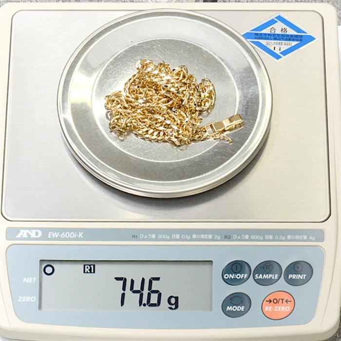 喜平 ネックレス K18 多面体ミラーカット ダブル 75g 55cm 希少 メンズ レディース チェーン イエローゴールド YG 中古