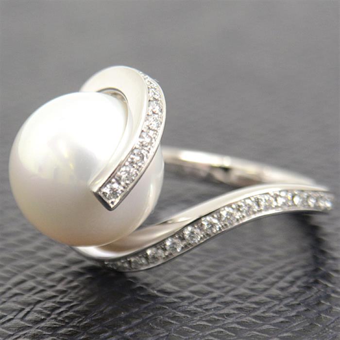 タサキ 指輪 レディース オーロラ 南洋パール ダイヤモンド リング 12.4mm珠 D0.32ct 11.5号 プラチナ TASAKI PT900 中古