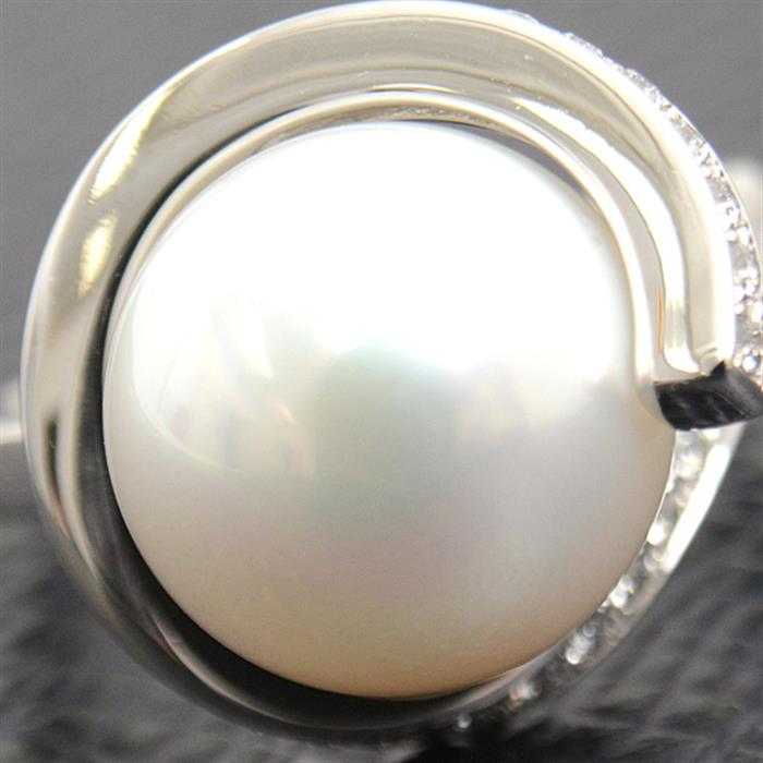 タサキ 指輪 レディース オーロラ 南洋パール ダイヤモンド リング 12.4mm珠 D0.32ct 11.5号 プラチナ TASAKI PT900 中古