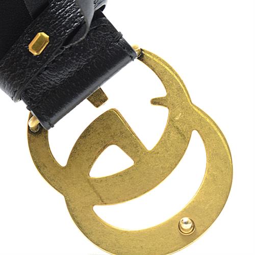 グッチ ベルト メンズ GGマーモント レザー ブラック×ゴールドバックル 77cm～87cm対応 GUCCI 406831 中古