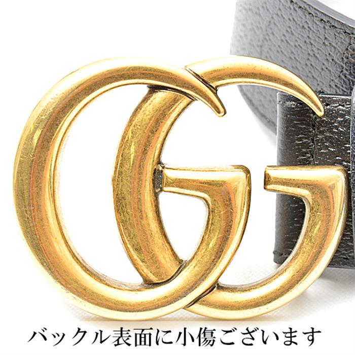グッチ ベルト メンズ GGマーモント レザー ブラック×ゴールドバックル 77cm～87cm対応 GUCCI 406831 中古
