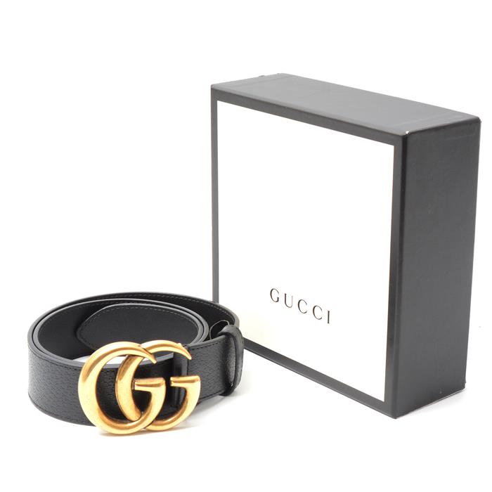 グッチ ベルト メンズ GGマーモント レザー ブラック×ゴールドバックル 77cm～87cm対応 GUCCI 406831 中古