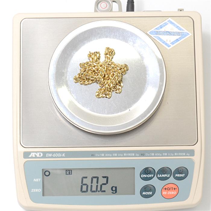 喜平 ネックレス K18 2面カット 60g 60cm メンズ レディース チェーン イエローゴールド YG 中古