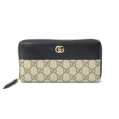 グッチ 財布 レディース メンズ GGスプリーム プチマーモント ラウンドファスナー 長財布 レザー×PVC GUCCI 中古