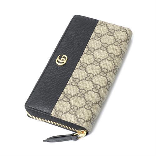 グッチ 財布 レディース メンズ GGスプリーム プチマーモント ラウンドファスナー 長財布 レザー×PVC GUCCI 中古