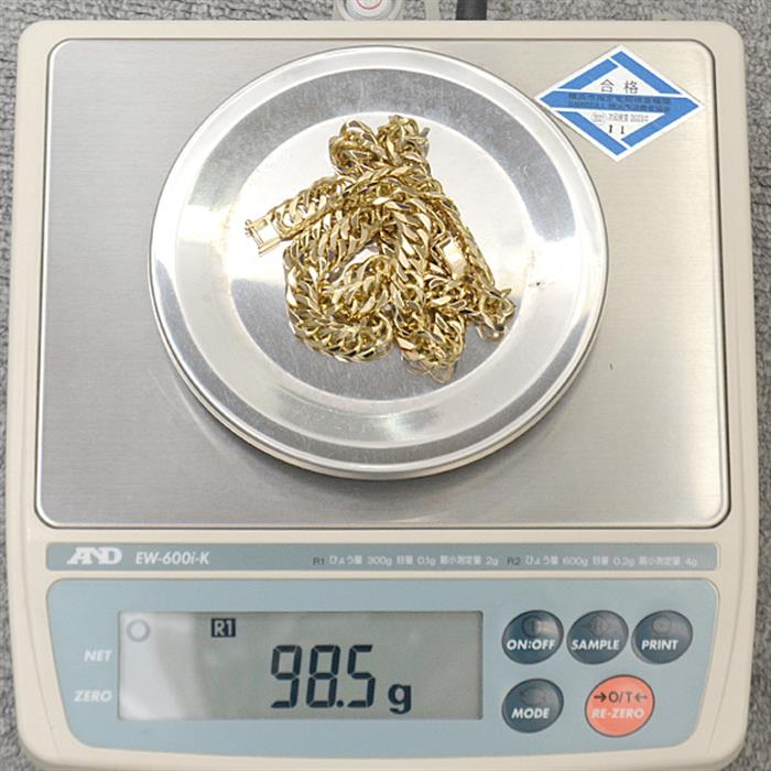 喜平 ネックレス K18 6面カット ダブル 100g 50cm 造幣局検定刻印入 メンズ レディース チェーン イエローゴールド YG 中古