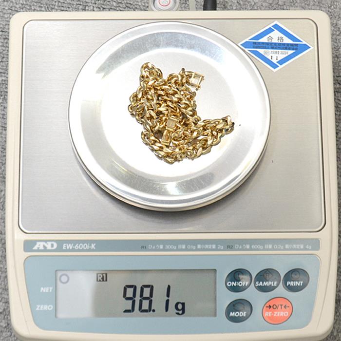 喜平 ネックレス K18 8面カット 100g 50cm 造幣局検定刻印入 メンズ レディース チェーン イエローゴールド YG 中古