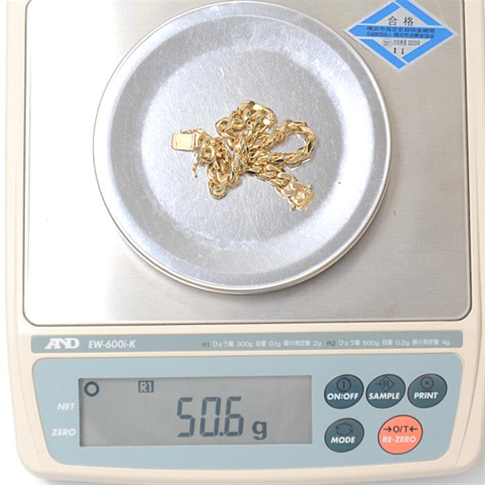 喜平 ブレスレット K18 8面カット 50g 20cm 造幣局検定刻印入 メンズ レディース チェーン イエローゴールド YG 中古