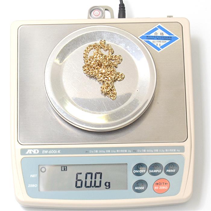喜平 ネックレス K18 6面カット 60g 60cm メンズ レディース チェーン イエローゴールド YG 中古