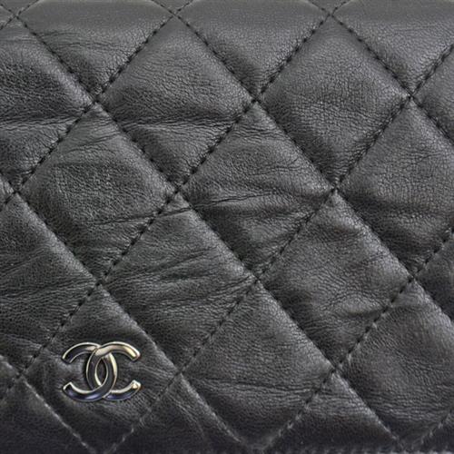 シャネル 財布 レディース マトラッセ 二つ折り長財布 ラムスキン ブラック CHANEL A31509 中古