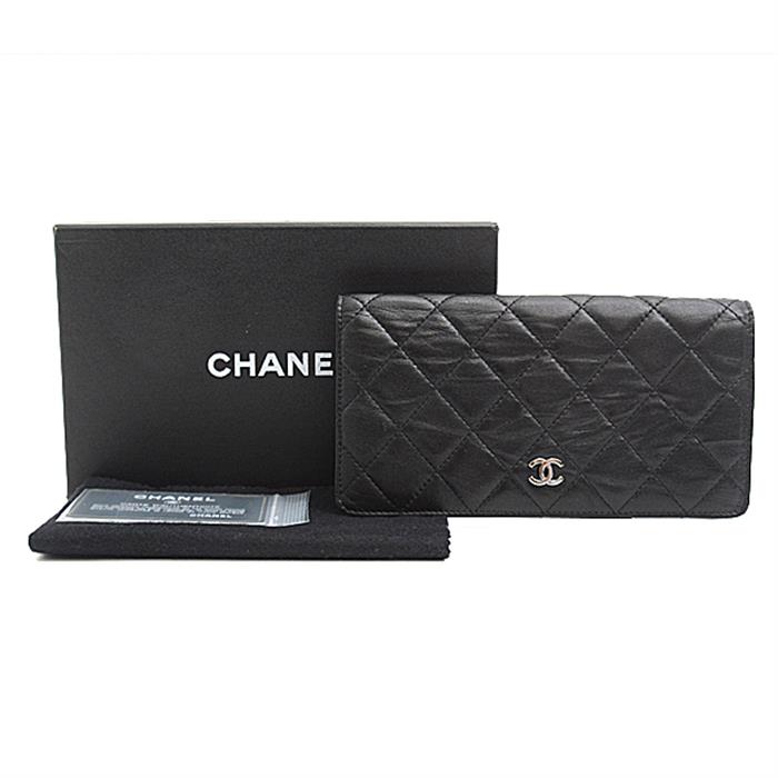 シャネル 財布 レディース マトラッセ 二つ折り長財布 ラムスキン ブラック CHANEL A31509 中古