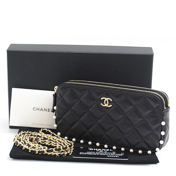 シャネル バッグ レディース マトラッセ パール チェーンウォレット ショルダーバッグ ブラック CHANEL 中古