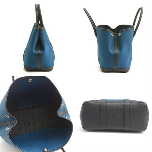 エルメス バッグ レディース ガーデンパーティTPM D刻 トートバッグ トワルミリタリー ディープブルー×ブラック HERMES 中古