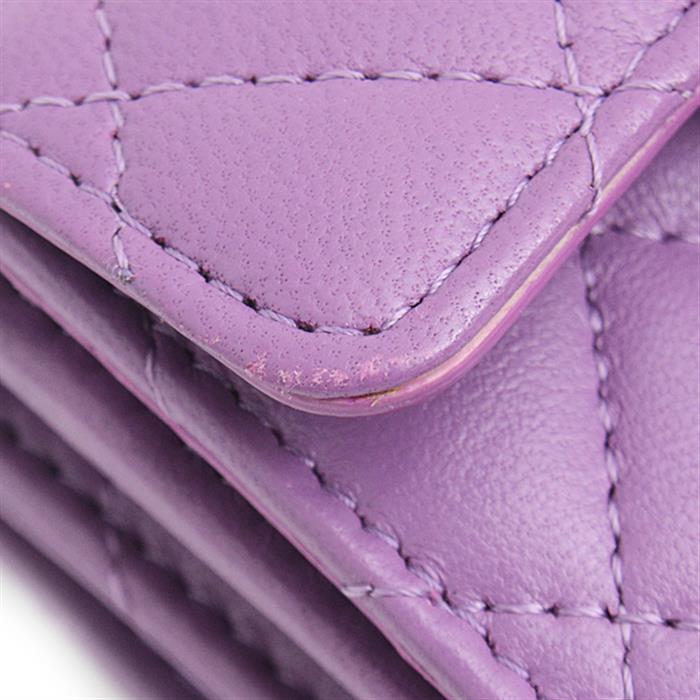 シャネル 財布 レディース マトラッセ 三つ折り財布 ラムスキン コンパクトウォレット パープル CHANEL AP0230 中古