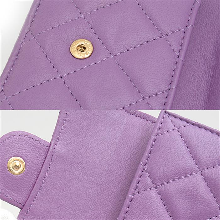 シャネル 財布 レディース マトラッセ 三つ折り財布 ラムスキン コンパクトウォレット パープル CHANEL AP0230 中古