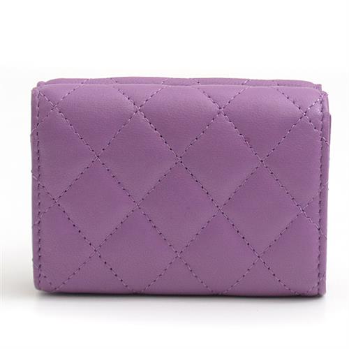 シャネル 財布 レディース マトラッセ 三つ折り財布 ラムスキン コンパクトウォレット パープル CHANEL AP0230 中古