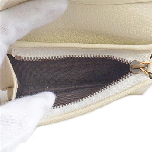 グッチ 財布 レディース バンブー コンパクトウォレット 二つ折り財布 GGマーモント レザー アイボリー GUCCI 658244 中古