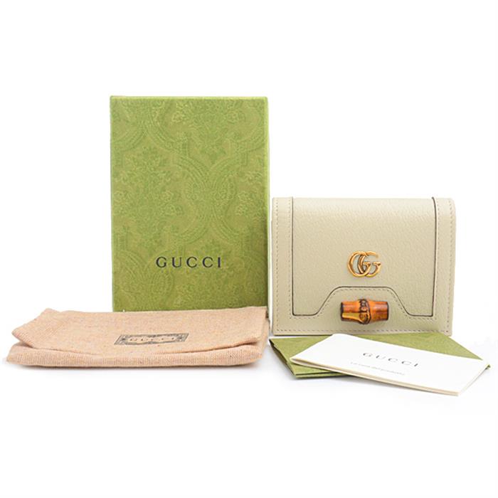 グッチ 財布 レディース バンブー コンパクトウォレット 二つ折り財布 GGマーモント レザー アイボリー GUCCI 658244 中古