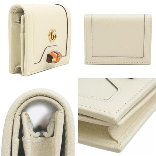 グッチ 財布 レディース バンブー コンパクトウォレット 二つ折り財布 GGマーモント レザー アイボリー GUCCI 658244 中古