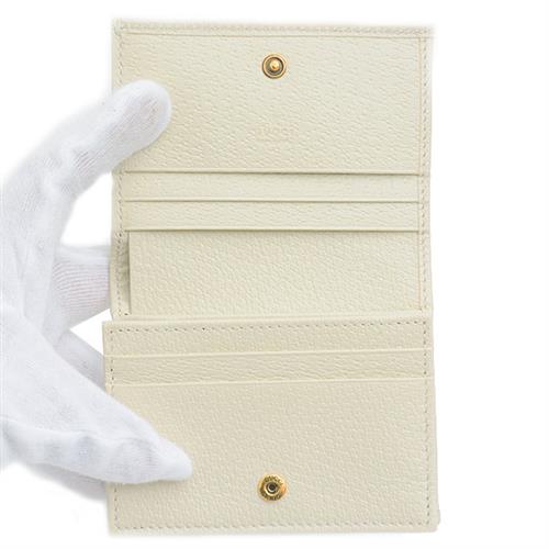 グッチ 財布 レディース バンブー コンパクトウォレット 二つ折り財布 GGマーモント レザー アイボリー GUCCI 658244 中古
