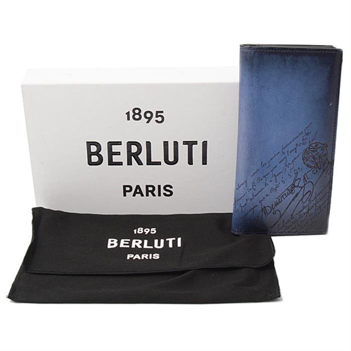 ベルルッティ 財布 メンズ ネオサンタル スクリットスワイプ 二つ折り長財布 レザー ブルー BERLUTI 中古