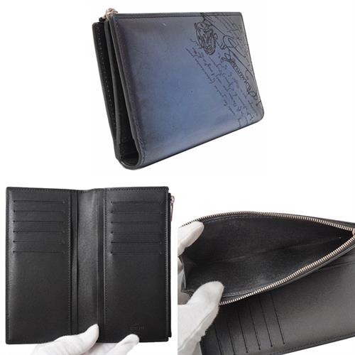 ベルルッティ 財布 メンズ ネオサンタル スクリットスワイプ 二つ折り長財布 レザー ブルー BERLUTI 中古