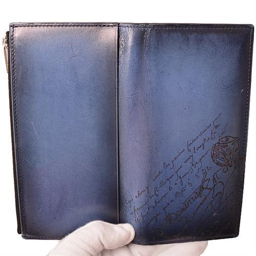 ベルルッティ 財布 メンズ ネオサンタル スクリットスワイプ 二つ折り長財布 レザー ブルー BERLUTI 中古