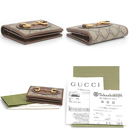 グッチ 財布 レディース ホースビット 1955 カードケース ウォレット GGスプリームキャンバス×レザー ベージュ GUCCI 621887 中古
