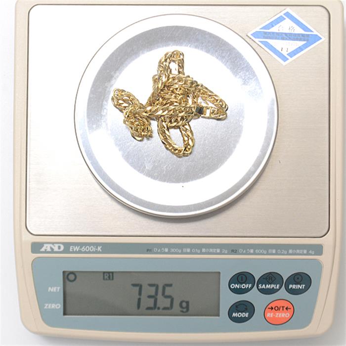 喜平 ネックレス K18 6面カット ダブル 70g 50cm 造幣局検定刻印入 メンズ レディース チェーン イエローゴールド YG 中古
