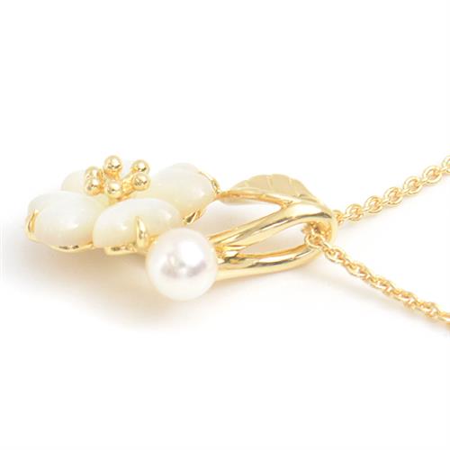 ミキモト ネックレス レディース フラワーモチーフ パール シェル 4.6mm イエローゴールド MIKIMOTO K18 中古