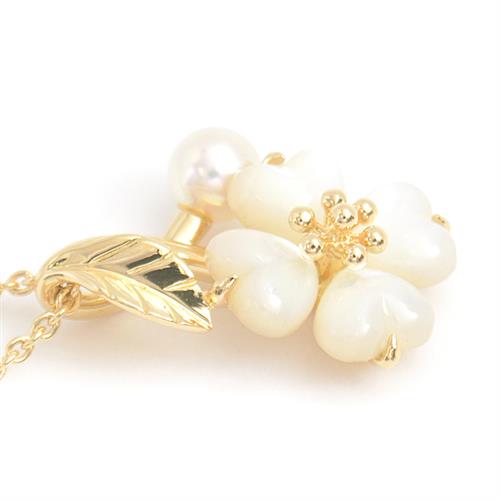 ミキモト ネックレス レディース フラワーモチーフ パール シェル 4.6mm イエローゴールド MIKIMOTO K18 中古