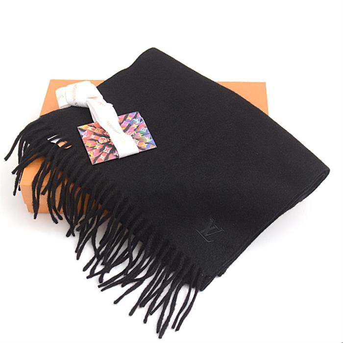 ルイヴィトン マフラー レディース メンズ エシャルプ ジェラム ロゴ ブラック カシミア Louis Vuitton M75362 中古