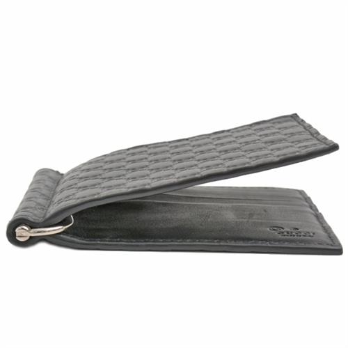 グッチ 財布 メンズ マイクログッチシマ マネークリップ 二つ折り財布 カーフ ブラック GUCCI 544478 中古